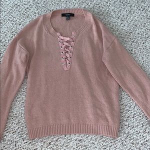 Pink lace up sweater